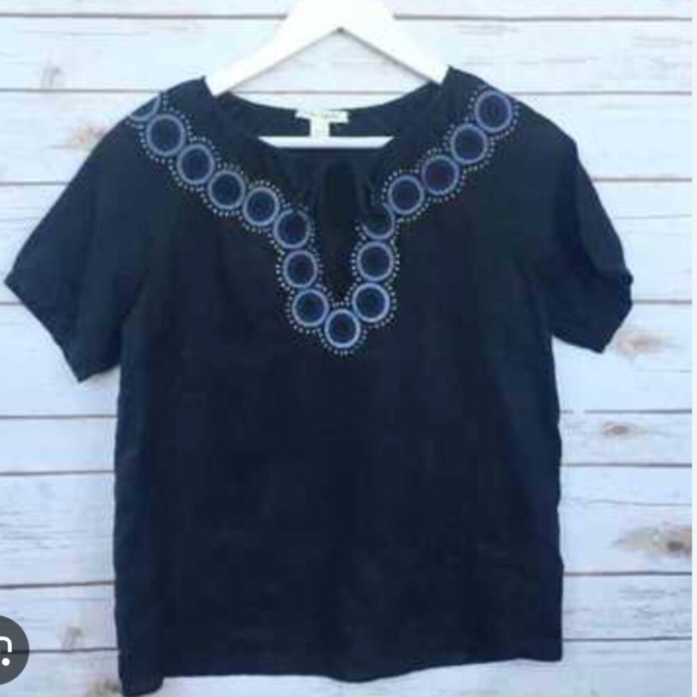 J. Crew Navy Blue Cotton Linen Pullover Top Size XS